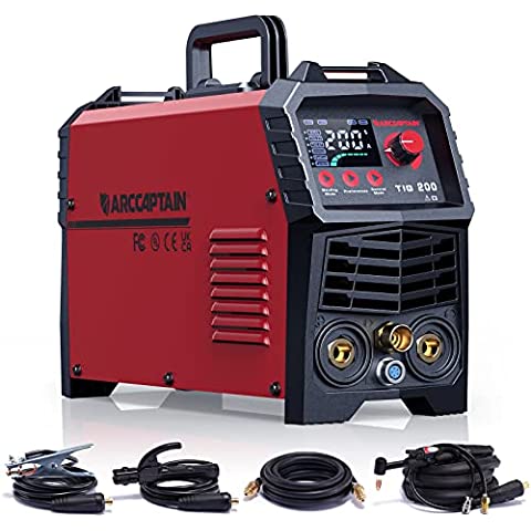 ARCCAPTAIN TIG Welder 200A, High Frequency 110v/220v Dual Voltage TIG/Stick/Arc 2 in 1 Welder LED Digital Display Welding Machine with 2T/4T Function and Tungsten Electrode